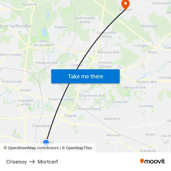 Crisenoy to Mortcerf map