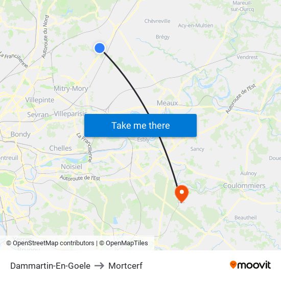 Dammartin-En-Goele to Mortcerf map
