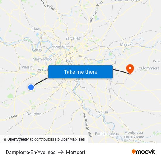 Dampierre-En-Yvelines to Mortcerf map