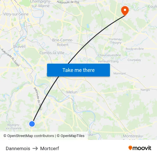 Dannemois to Mortcerf map