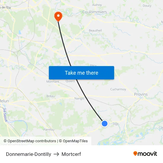 Donnemarie-Dontilly to Mortcerf map