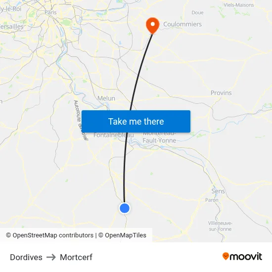 Dordives to Mortcerf map