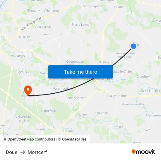 Doue to Mortcerf map