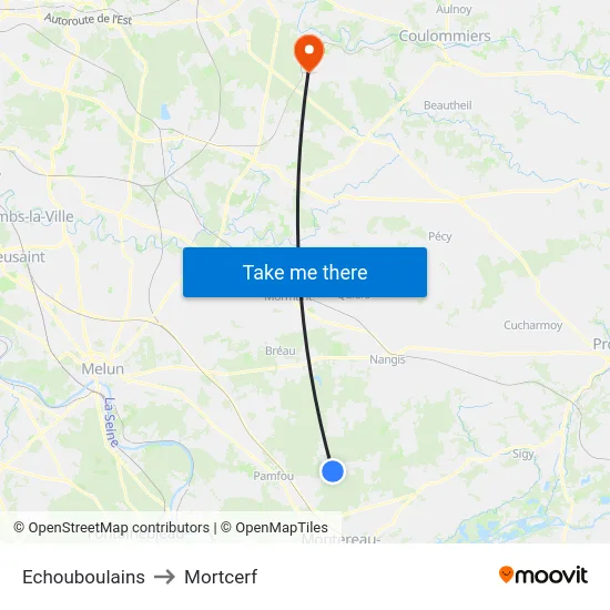 Echouboulains to Mortcerf map