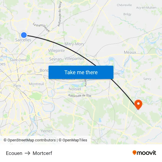 Ecouen to Mortcerf map