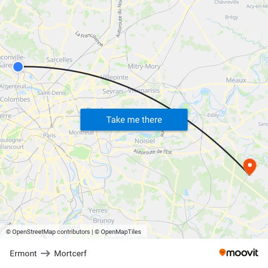 Ermont to Mortcerf map