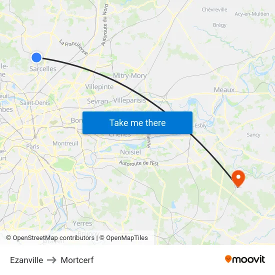Ezanville to Mortcerf map