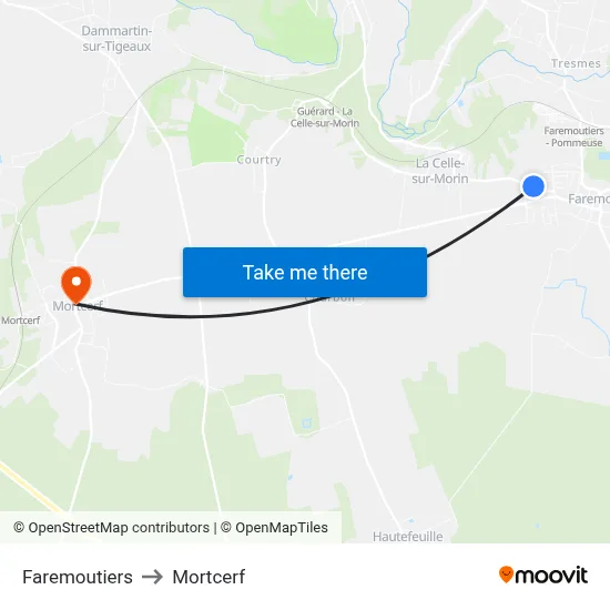 Faremoutiers to Mortcerf map