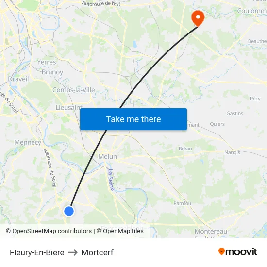 Fleury-En-Biere to Mortcerf map