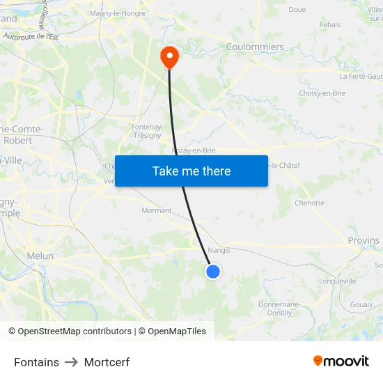 Fontains to Mortcerf map