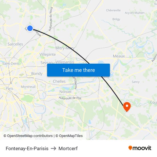 Fontenay-En-Parisis to Mortcerf map