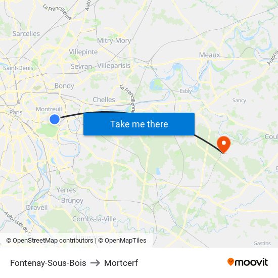 Fontenay-Sous-Bois to Mortcerf map