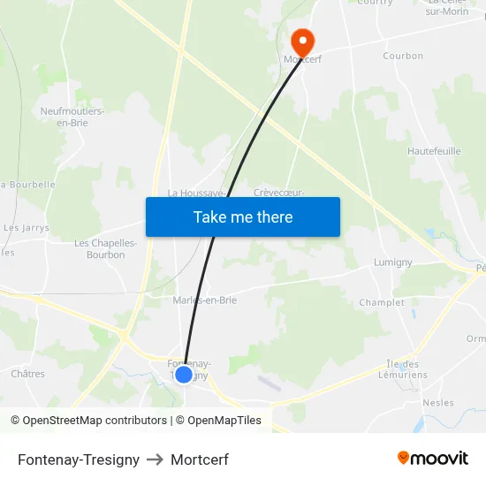 Fontenay-Tresigny to Mortcerf map
