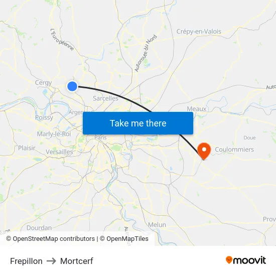 Frepillon to Mortcerf map