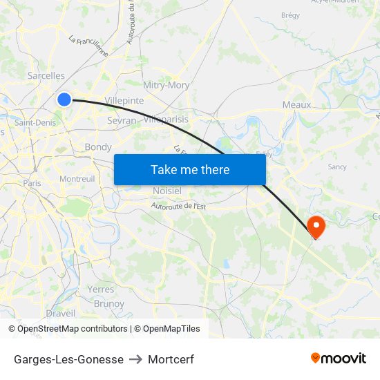 Garges-Les-Gonesse to Mortcerf map