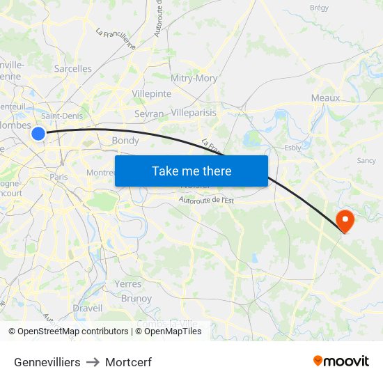 Gennevilliers to Mortcerf map