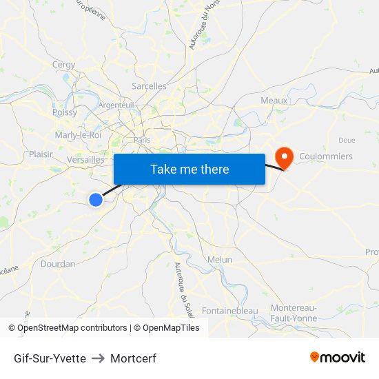 Gif-Sur-Yvette to Mortcerf map