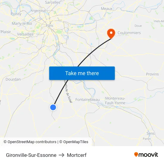 Gironville-Sur-Essonne to Mortcerf map