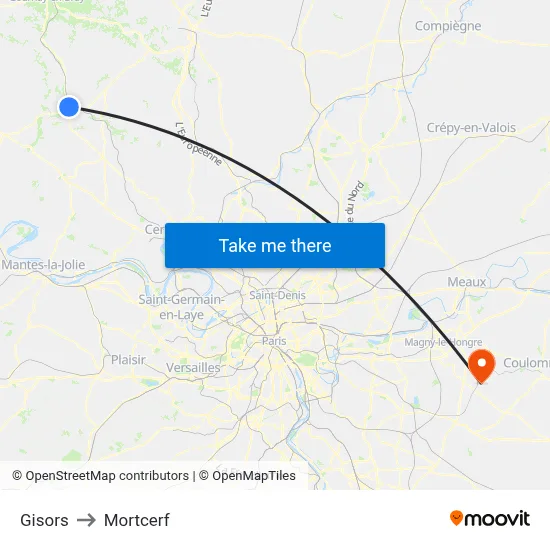 Gisors to Mortcerf map