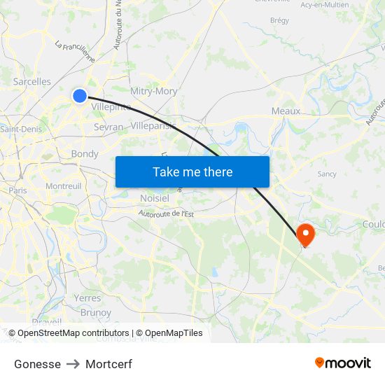 Gonesse to Mortcerf map