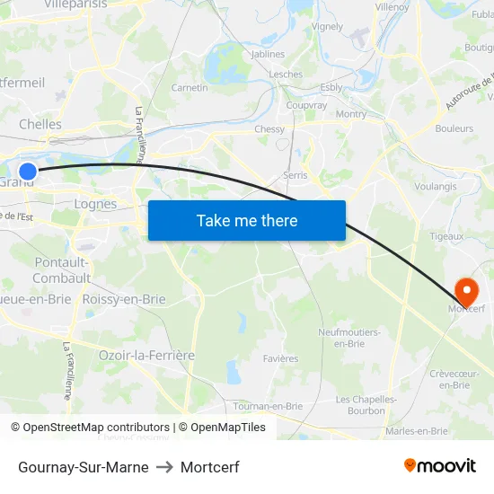 Gournay-Sur-Marne to Mortcerf map