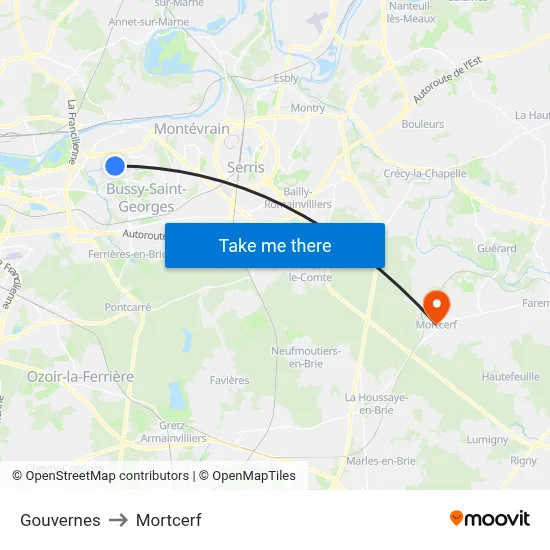 Gouvernes to Mortcerf map