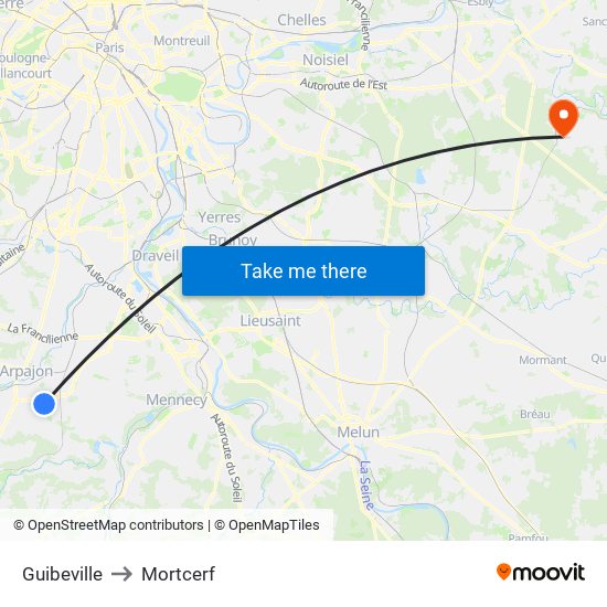 Guibeville to Mortcerf map