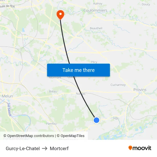 Gurcy-Le-Chatel to Mortcerf map