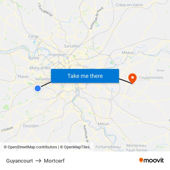 Guyancourt to Mortcerf map