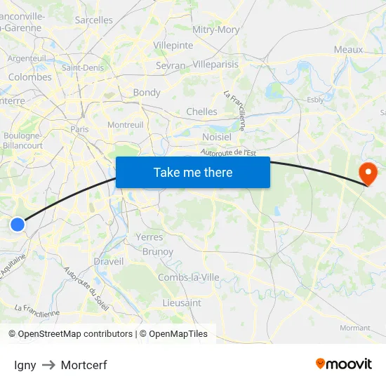 Igny to Mortcerf map