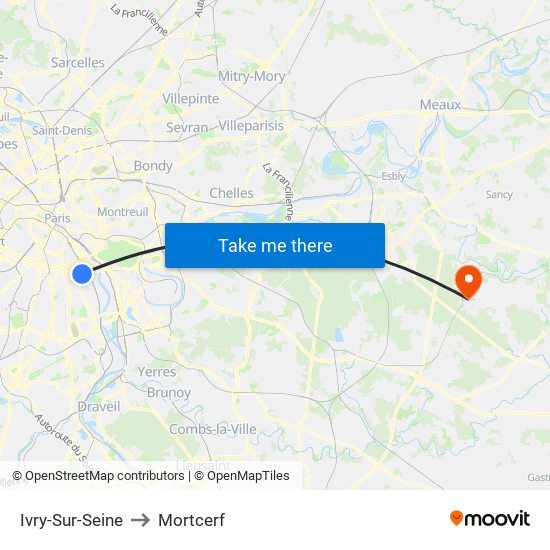 Ivry-Sur-Seine to Mortcerf map