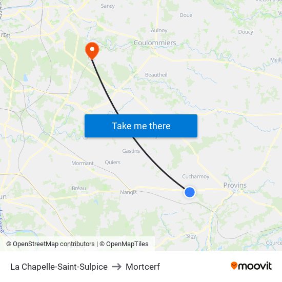 La Chapelle-Saint-Sulpice to Mortcerf map