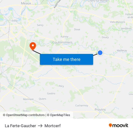 La Ferte-Gaucher to Mortcerf map