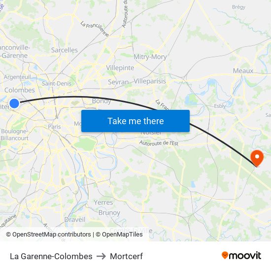 La Garenne-Colombes to Mortcerf map