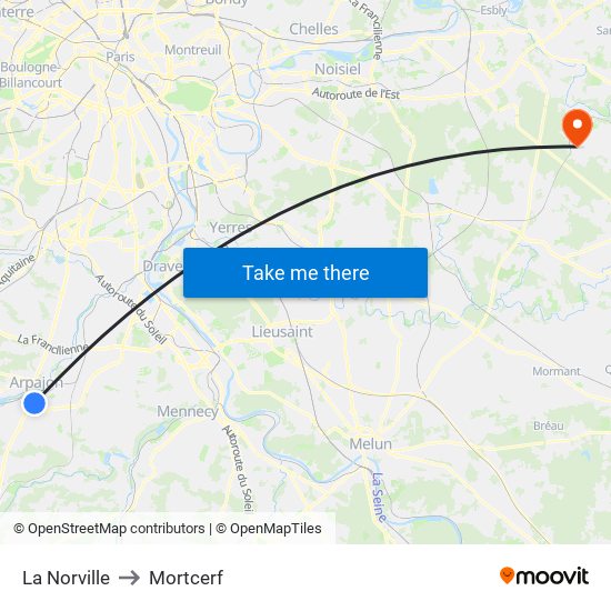 La Norville to Mortcerf map