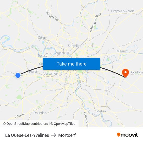 La Queue-Les-Yvelines to Mortcerf map
