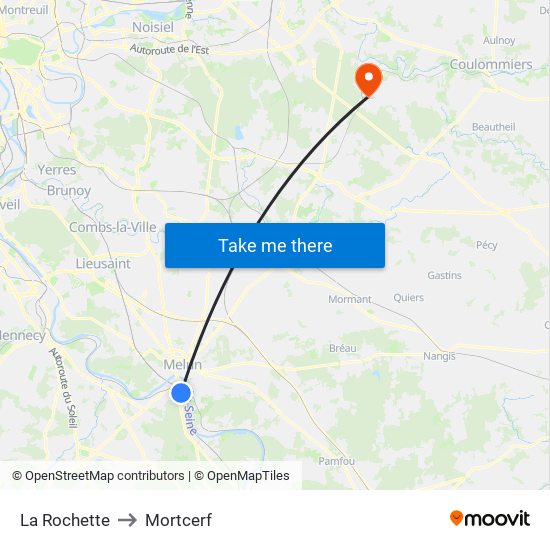 La Rochette to Mortcerf map