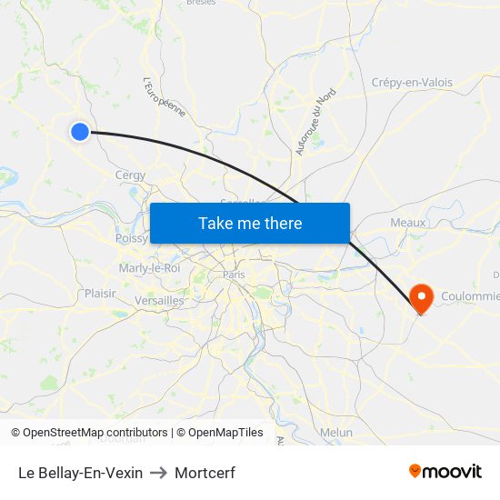 Le Bellay-En-Vexin to Mortcerf map