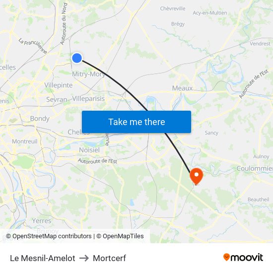 Le Mesnil-Amelot to Mortcerf map