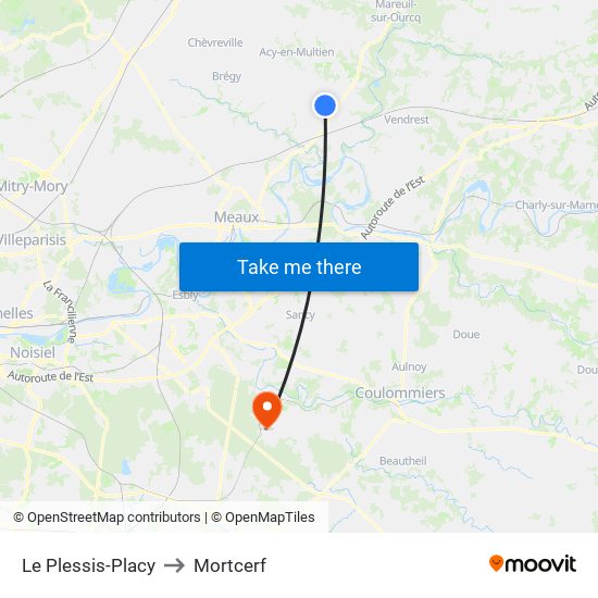 Le Plessis-Placy to Mortcerf map