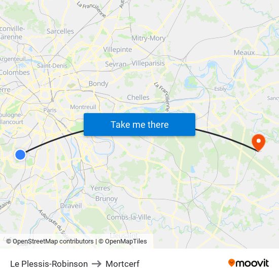 Le Plessis-Robinson to Mortcerf map