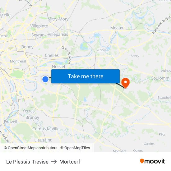 Le Plessis-Trevise to Mortcerf map