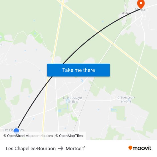 Les Chapelles-Bourbon to Mortcerf map