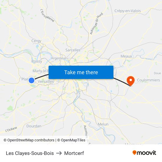 Les Clayes-Sous-Bois to Mortcerf map