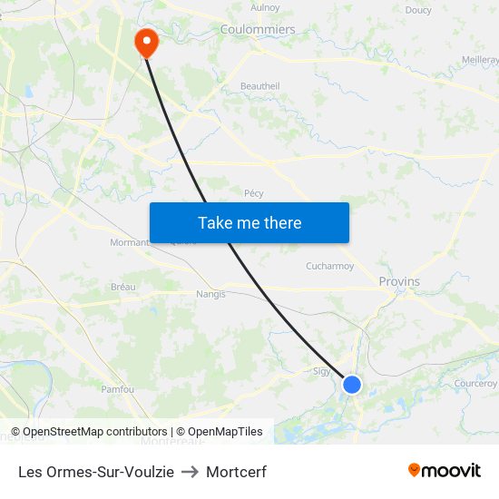Les Ormes-Sur-Voulzie to Mortcerf map