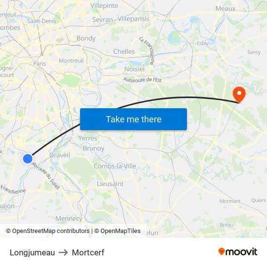 Longjumeau to Mortcerf map