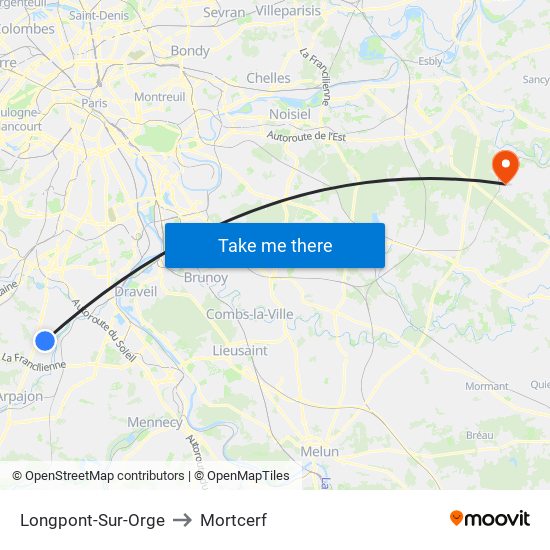 Longpont-Sur-Orge to Mortcerf map