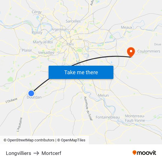 Longvilliers to Mortcerf map