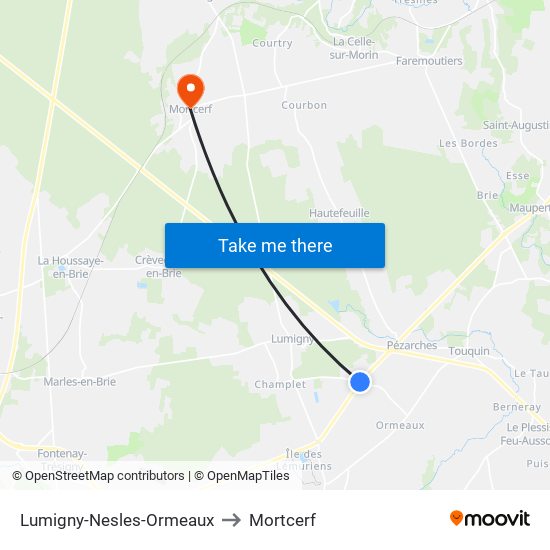 Lumigny-Nesles-Ormeaux to Mortcerf map