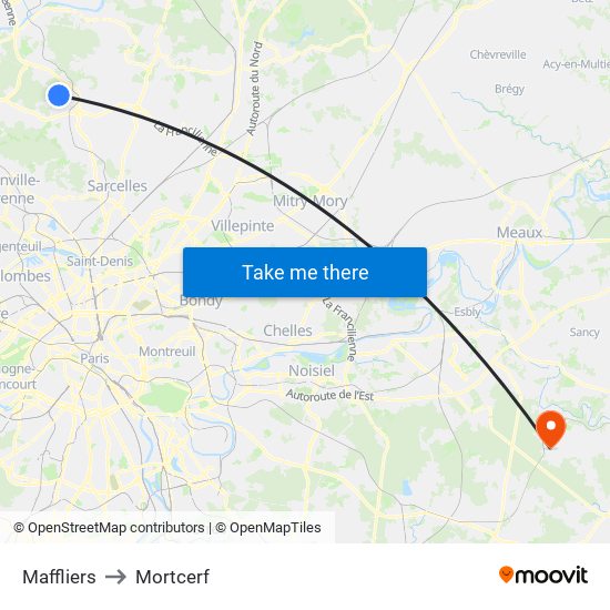 Maffliers to Mortcerf map